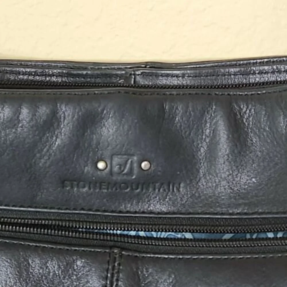 Stone Mountain Black Genuine Leather Purse Shoulder Bag Crossbody Satchel‎